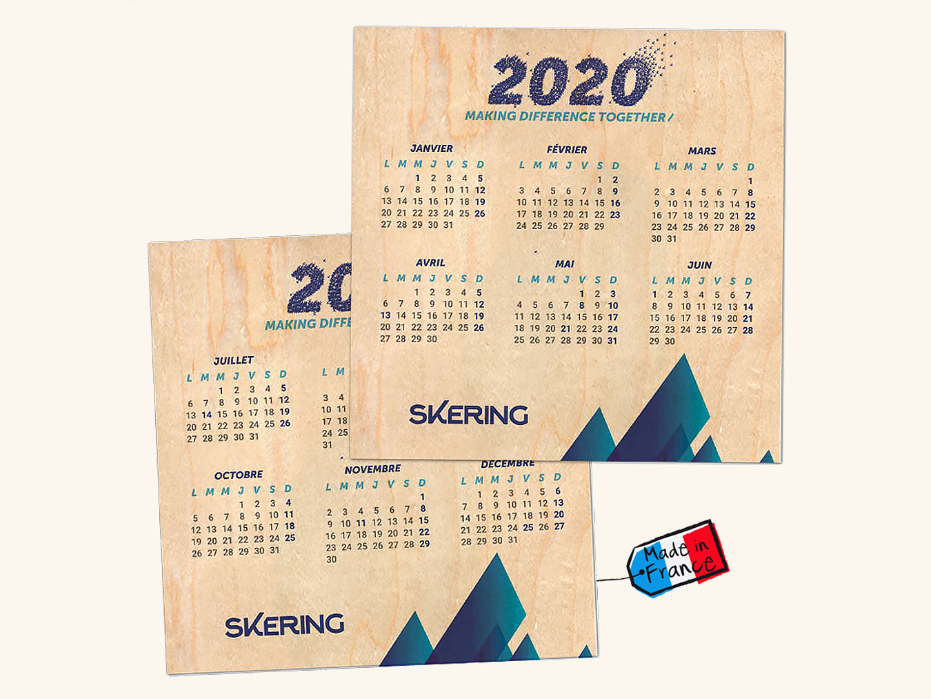 calendrier en bois personnalisable grand format 300x300 mm