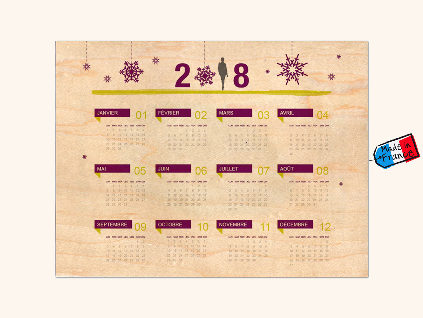 calendrier en bois personnalisable format A5