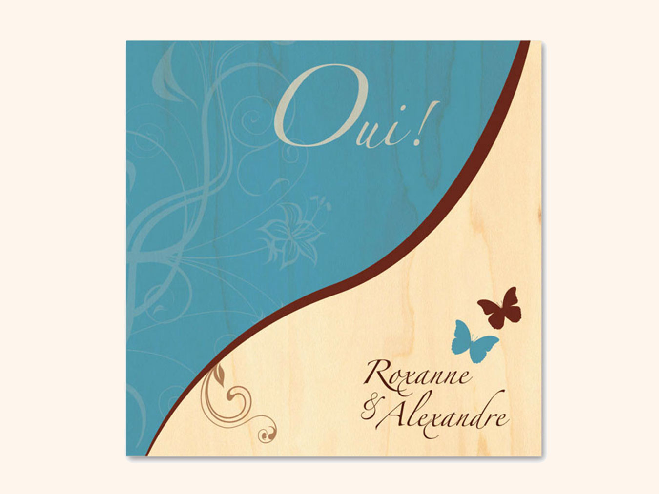 carte en bois mariage personnalisable 175x175mm