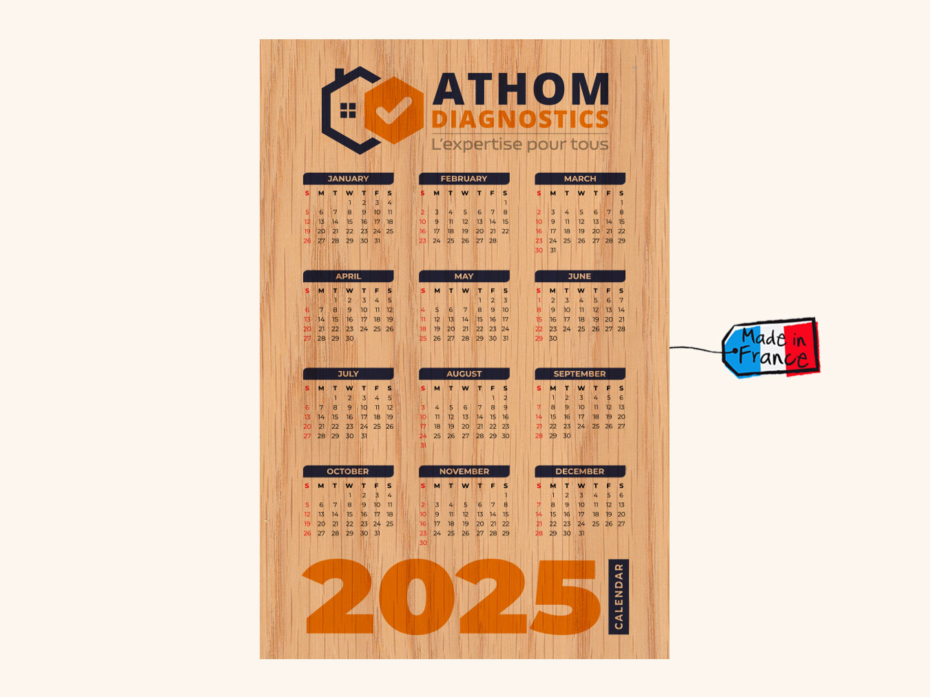 calendrier en bois personnalisable pour entreprise