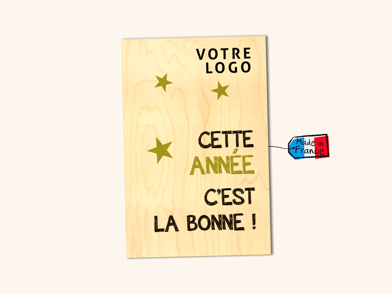 carte de voeux en bois personnalisable